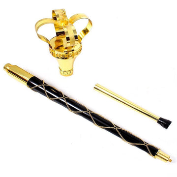 Premium Crown Mace Large 60" In 3 Shafts - Chrome Plated Metal Parts Including Chain - Lion Top in Std Size Quick Screw Assembled - biznimart